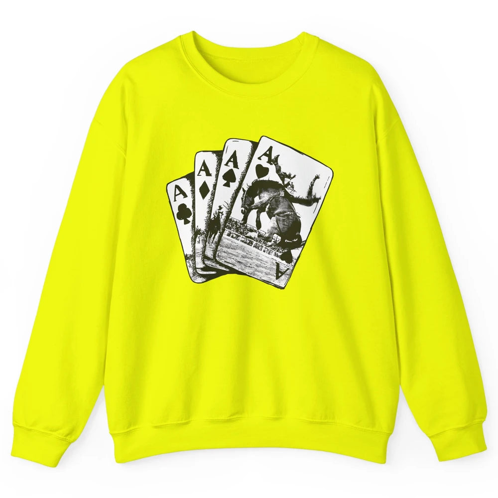 Punchy Cowboy Horsing Playing Cards Western Cowboy Rodeo Unisex Crewneck Sweatshirt