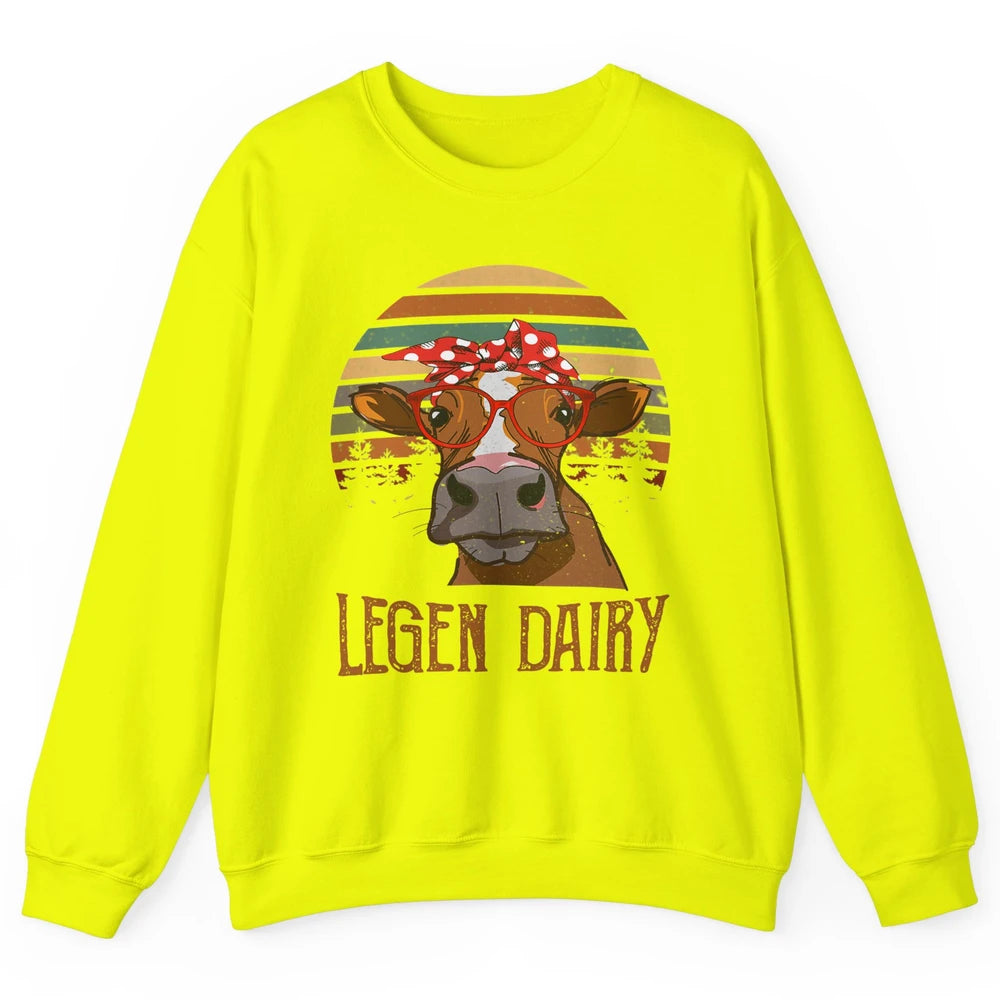 Retro Funny Highland Cow Legend Dairy Heifer Farm Animal Unisex Crewneck Sweatshirt