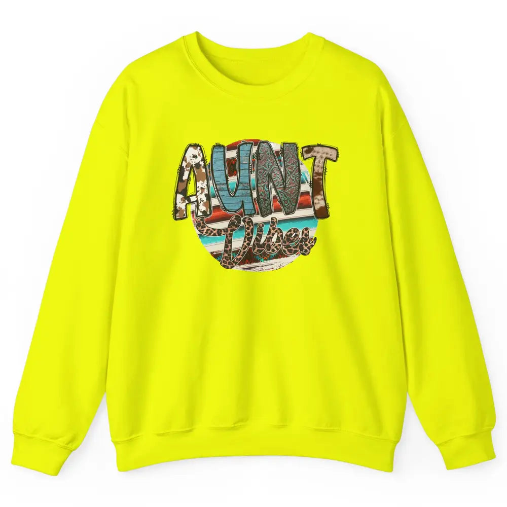 Retro Aunt Vibes Western Aunt Cowhide Leopard Auntie Gift Unisex Crewneck Sweatshirt