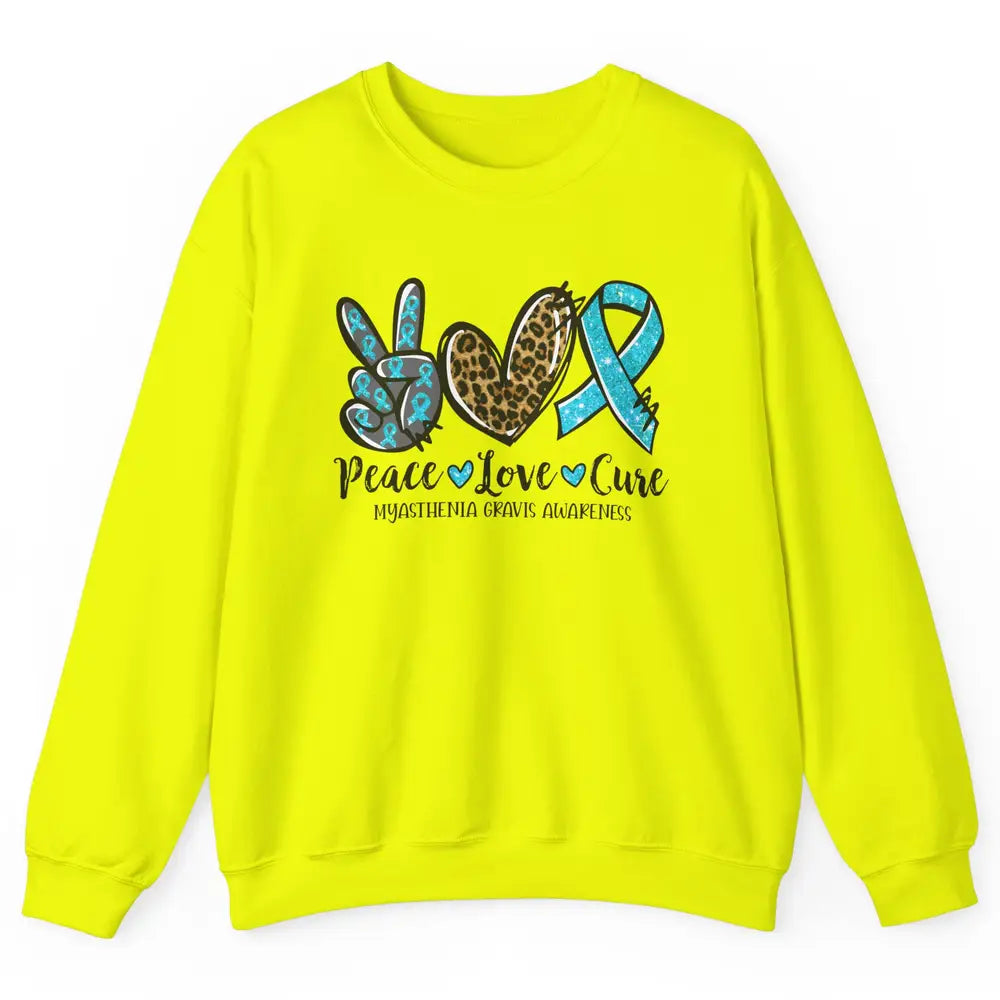 Myasthenia Gravis Awareness Ribbon Peace Love Cure Leopard Unisex Crewneck Sweatshirt