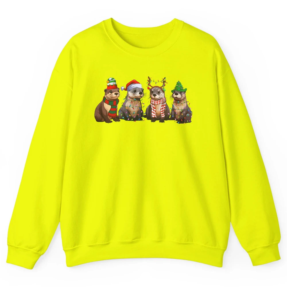 Otters Christmas Lights Sea Animal Christmas Otter Lovers Unisex Crewneck Sweatshirt