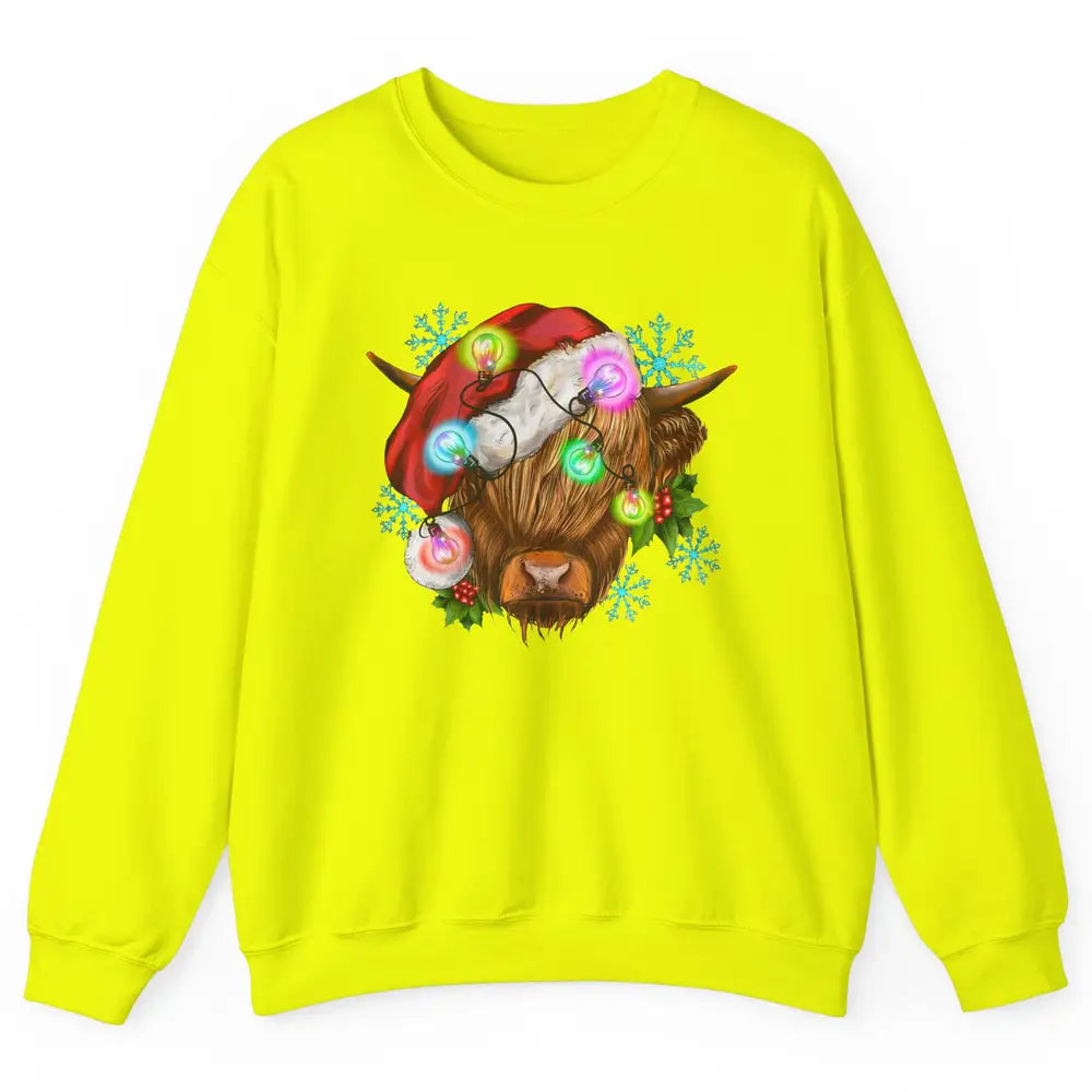 Christmas Highland Cow Xmas Light Western Christmas Cow Unisex Crewneck Sweatshirt