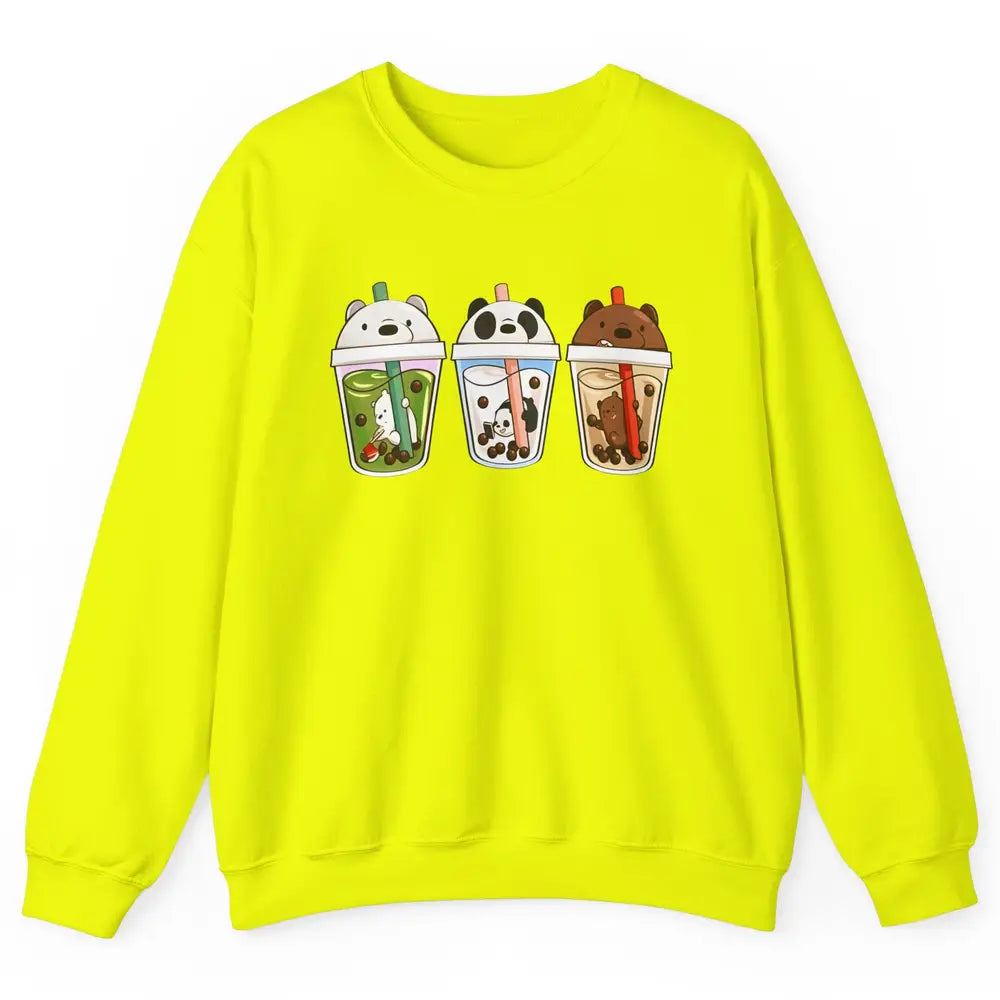 Panda Milk Tea Bears Milk Tea Animal Drinking Boba Lovers Unisex Crewneck Sweatshirt