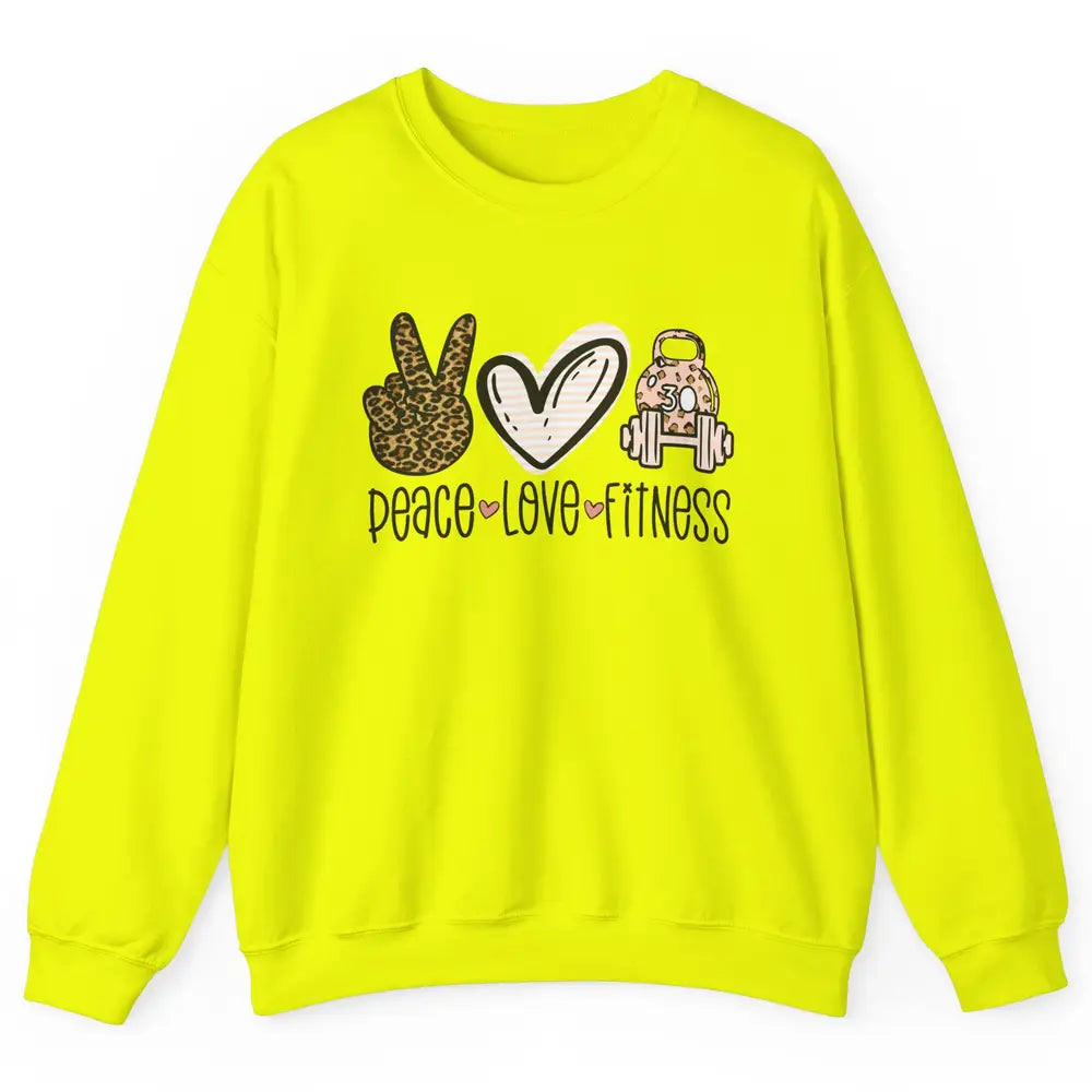 Peace Love Fitness Leopard Fitness Workout Gym Trainer Gift Unisex Crewneck Sweatshirt