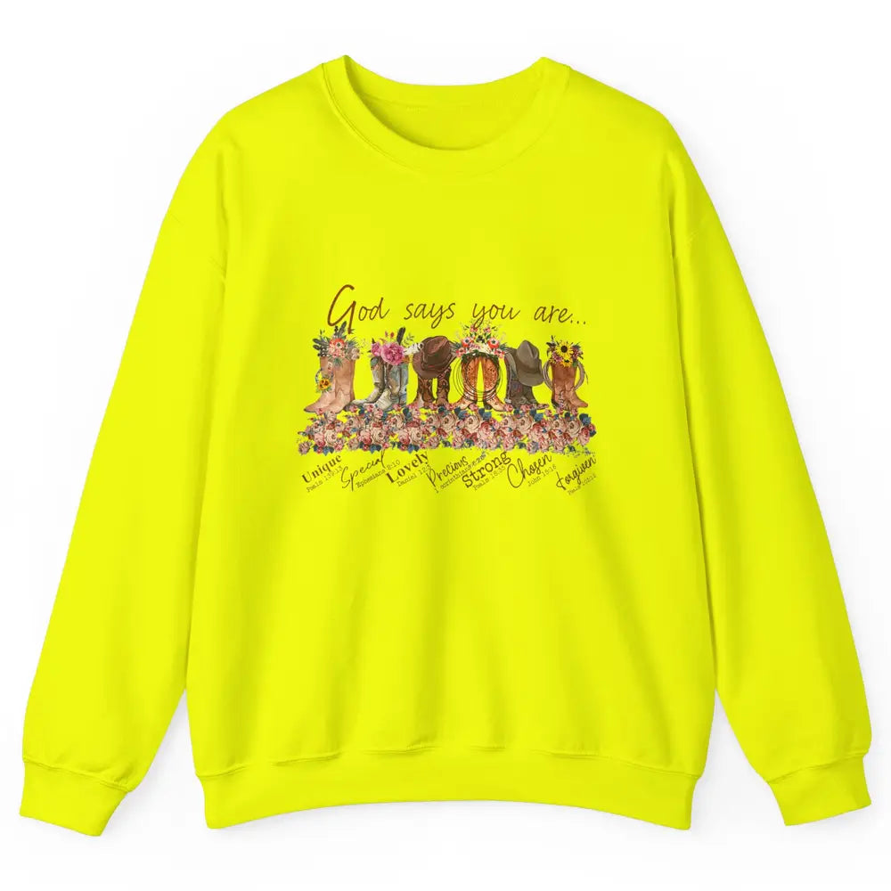 Retro Cowboy Boots God Say You Are Cowgirl Floral Western Unisex Crewneck Sweatshirt