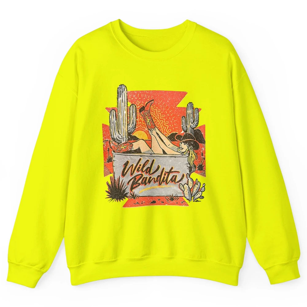 Retro Desert Cactus Cowgirl Wild Bandita Western Country Unisex Crewneck Sweatshirt