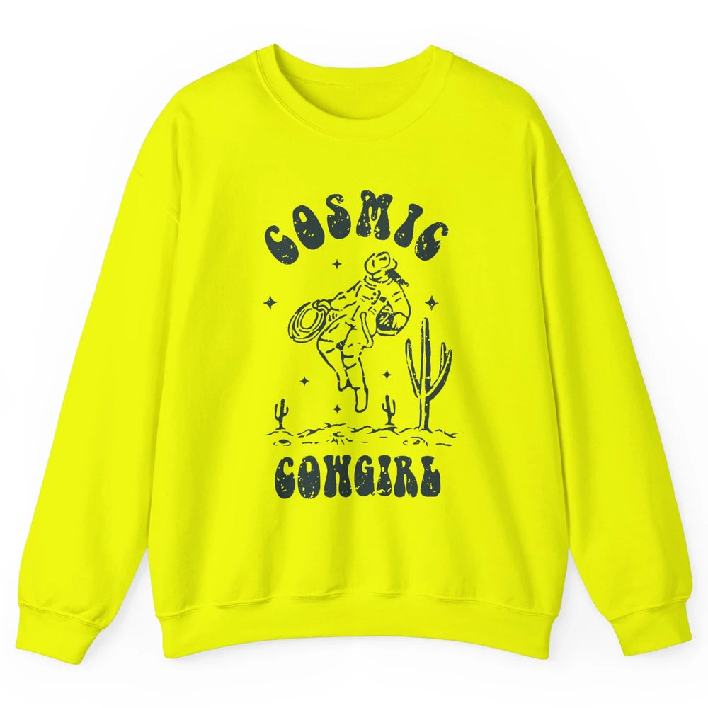 Retro Cowgirl In Space Cosmic Cowboy Western Country Cowgirl Unisex Crewneck Sweatshirt