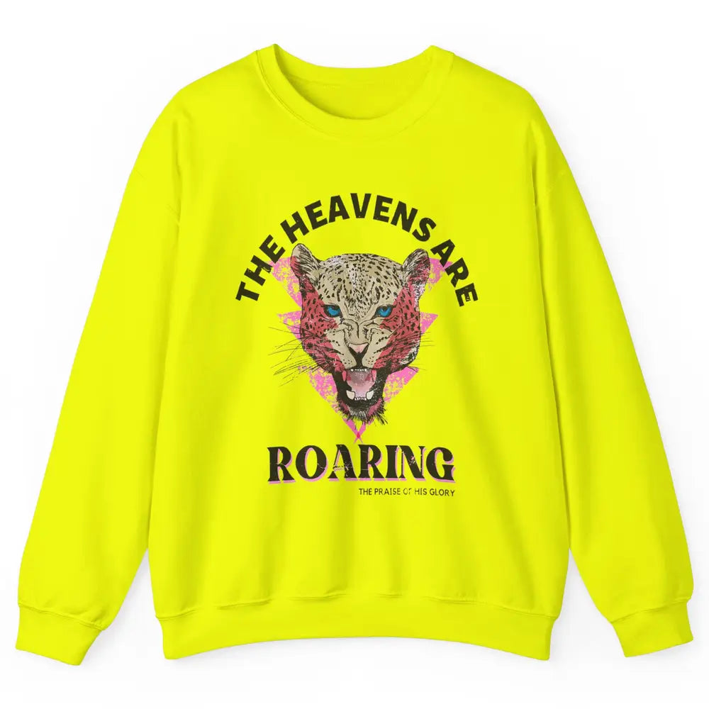 Retro Lion Heavens Are Roaring Bible Lightning Bolt Leopard Unisex Crewneck Sweatshirt