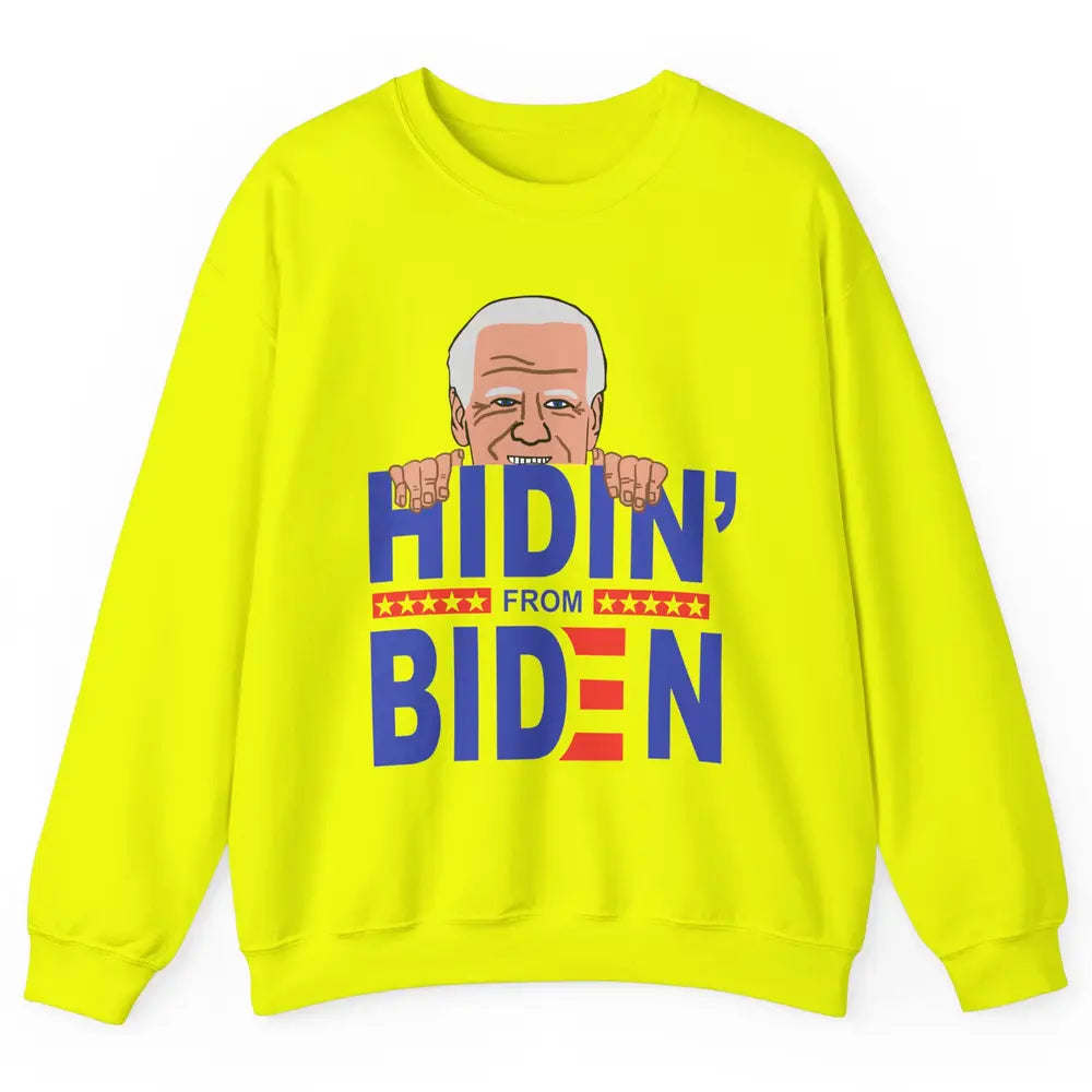 Retro Funny Joe Biden Hiding From Biden Anti Liberal US Flag Unisex Crewneck Sweatshirt