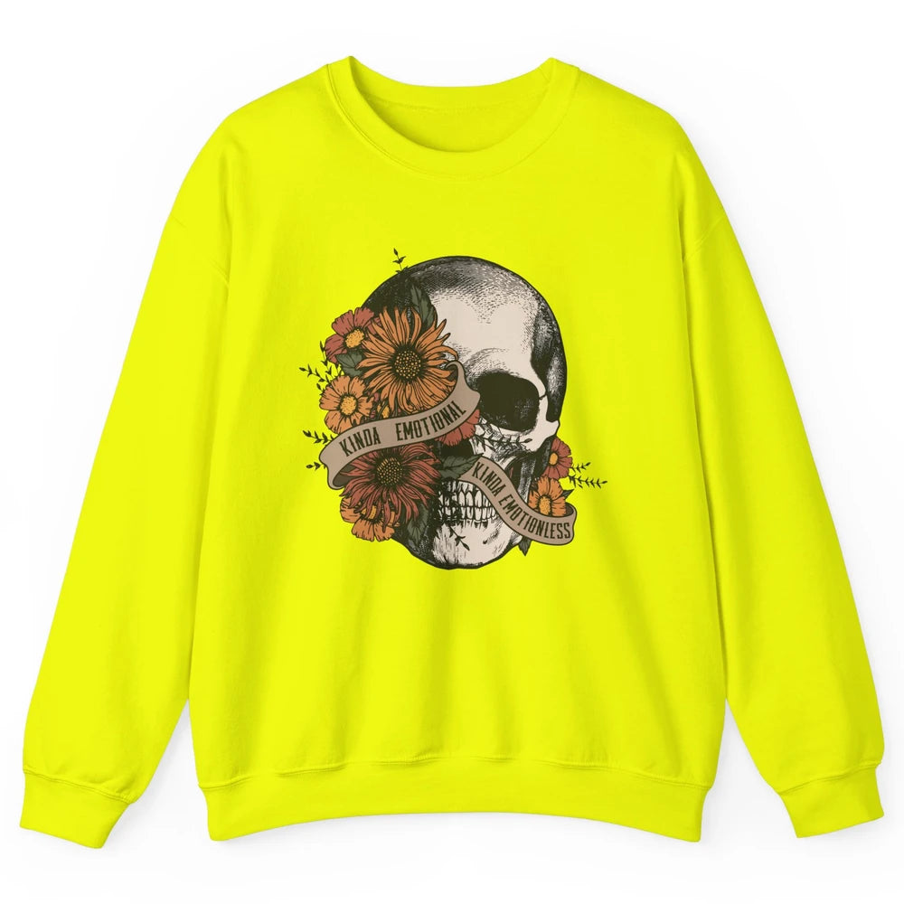 Retro Kinda Emotional Kinda Emotionless Floral Skull Unisex Crewneck Sweatshirt