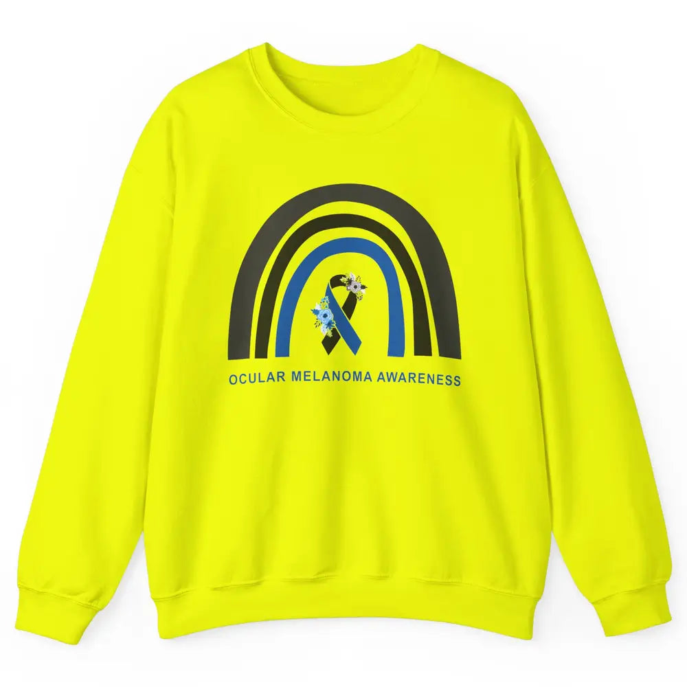 Ocular Melanoma Awareness Floral Black Blue Ribbon Rainbow Unisex Crewneck Sweatshirt