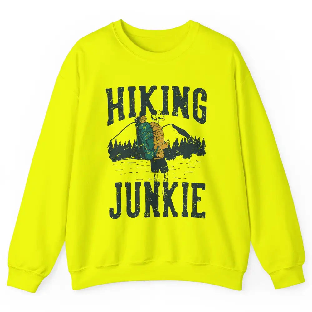 Retro Mountain Hiking Junkie Skeleton Nature Exploring Hiker Unisex Crewneck Sweatshirt