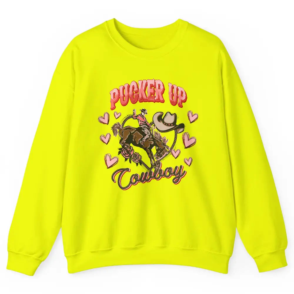 Retro Cowboy Horsing Pucker Up Cowboy Western Valentines Day Unisex Crewneck Sweatshirt