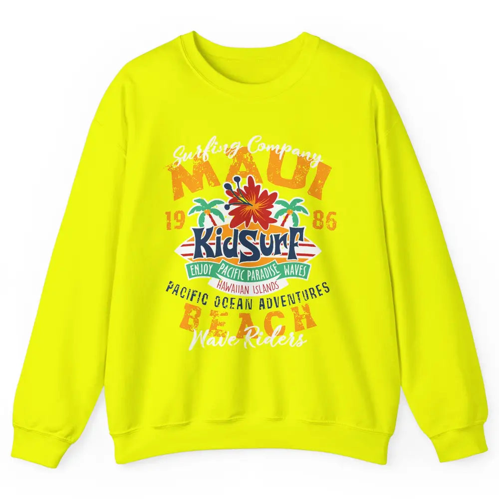 Retro Maui Island 1986 Hawaii Kid Surfing Pacific Paradise Unisex Crewneck Sweatshirt