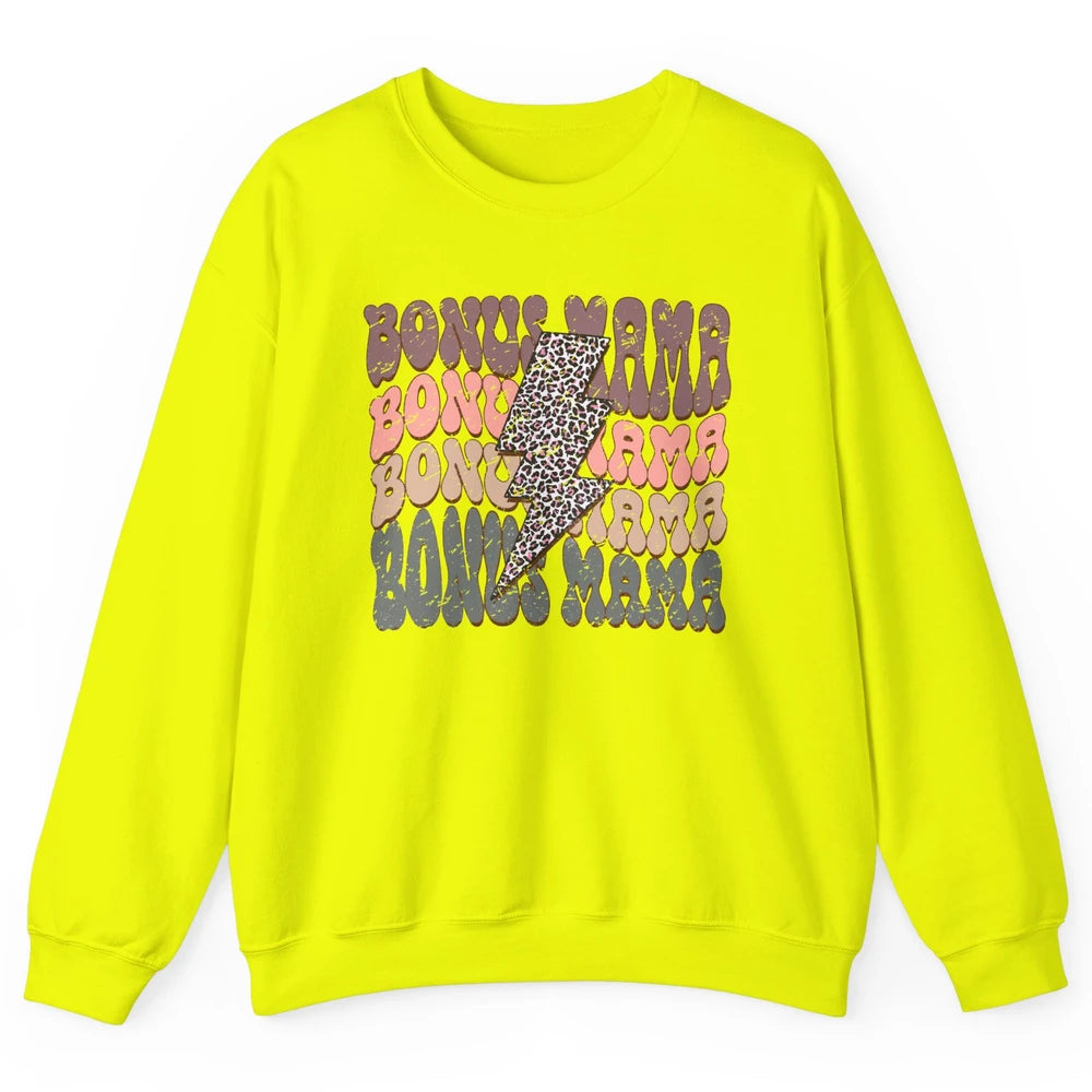 Retro Bonus Mama Leopard Lightning Bolt Western Stepmother Unisex Crewneck Sweatshirt