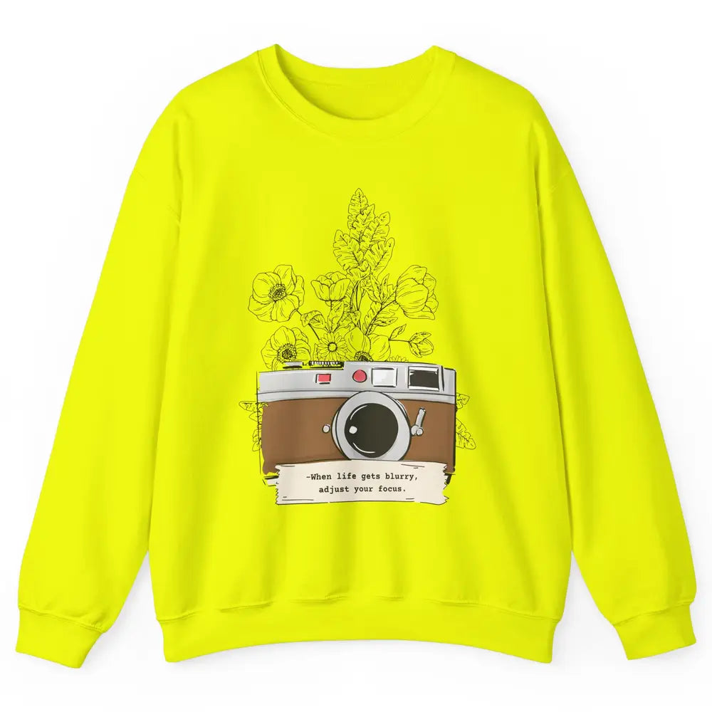 Retro Adjust Your Focus Floral Camera Mental Health Therapy Unisex Crewneck Sweatshirt