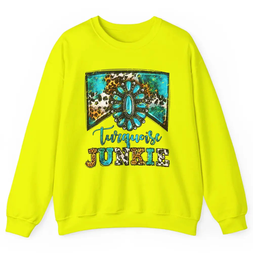 Retro Leopard Turquoise Junkie Gemstone Western Country Unisex Crewneck Sweatshirt