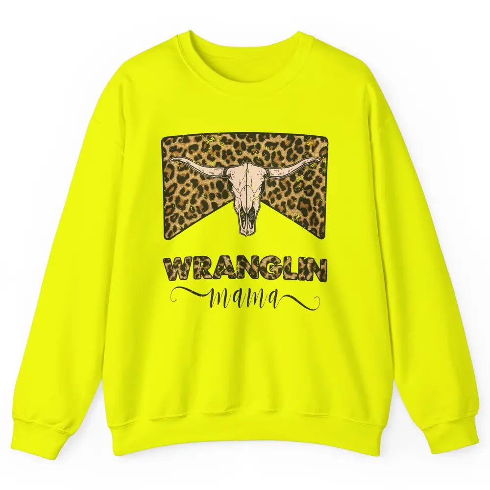 Retro Leopard Bull Skull Wrangling Mama Western Country Girl Unisex Crewneck Sweatshirt