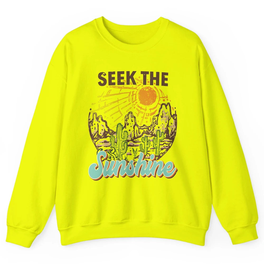 Retro Desert Cactus Seek The Sunshine Western Country Girls Unisex Crewneck Sweatshirt