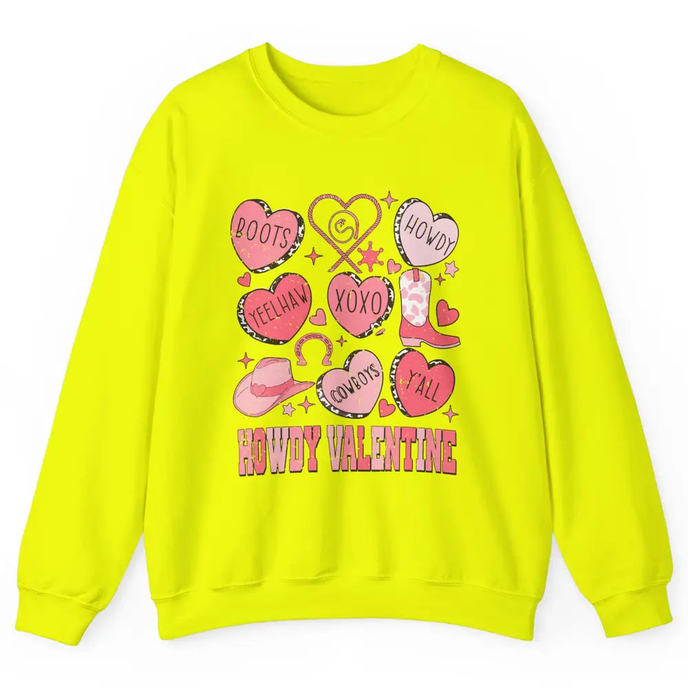 Retro Candy Heart Howdy Valentine Cowgirl Western Country Unisex Crewneck Sweatshirt
