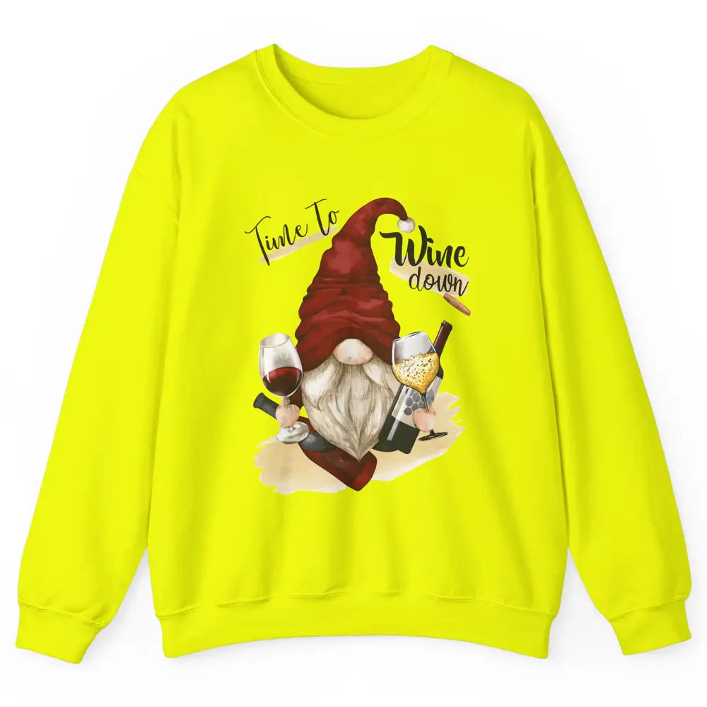 Christmas Gnome Wine It's Time to Wine Down Winter Holiday Unisex Crewneck Sweatshirt