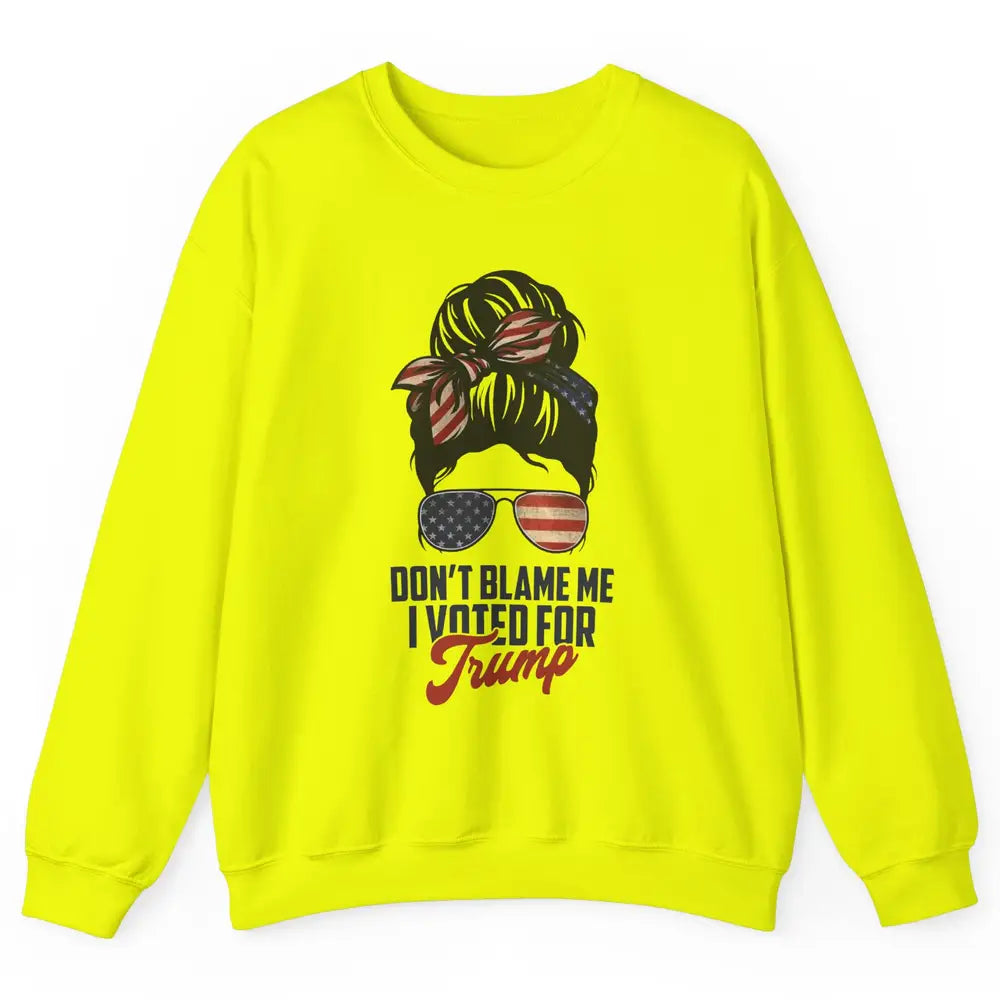 Retro Messy Bun US Flag Glasses I Voted For Trump Republican Unisex Crewneck Sweatshirt