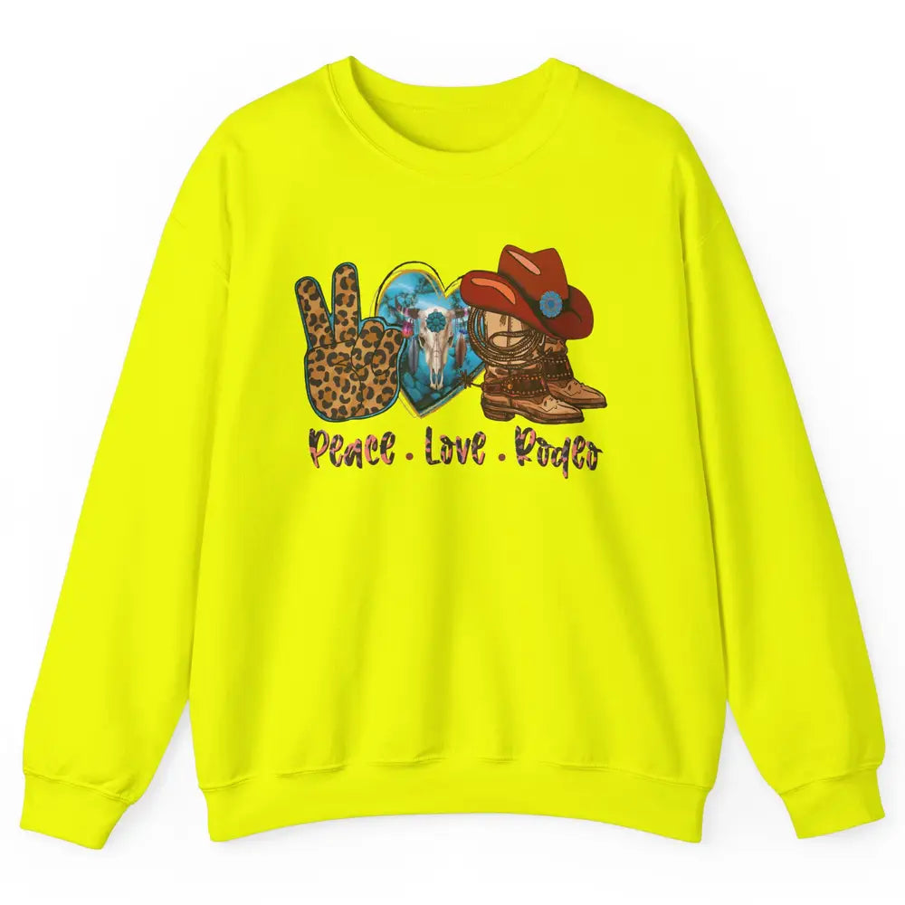 Retro Peace Love Rodeo Cowboy Boots And Hat Western Country Unisex Crewneck Sweatshirt