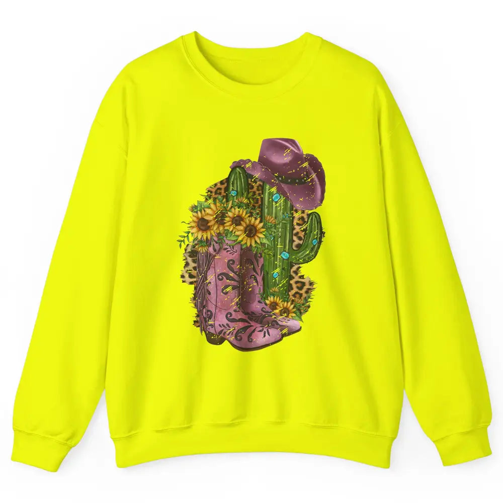 Retro Cowboy Boots & Hat Sunflower Let's Go Girls Cowgirls Unisex Crewneck Sweatshirt
