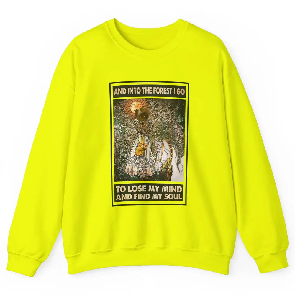 Retro Cowgirl Into Forest I Go Peace Hippie Girl Horse Lover Unisex Crewneck Sweatshirt