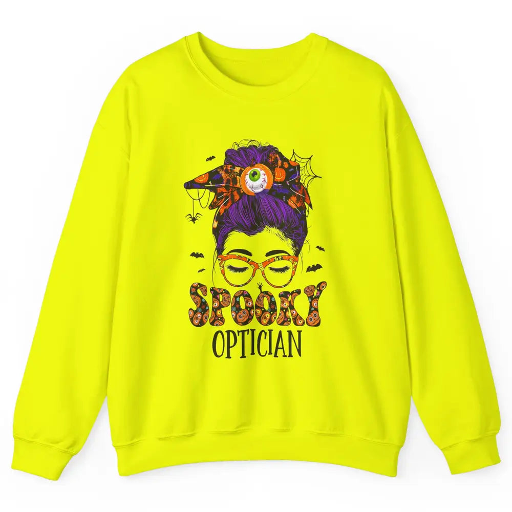 Optician Messy Hair Bun Eye Glasses Halloween Spooky Season Unisex Crewneck Sweatshirt