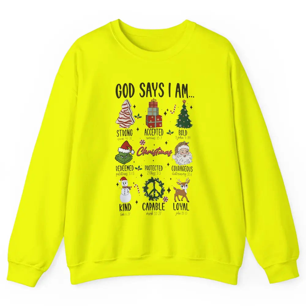 Retro Christmas God Says I Am Bible Verse Religious Boy Girl Unisex Crewneck Sweatshirt