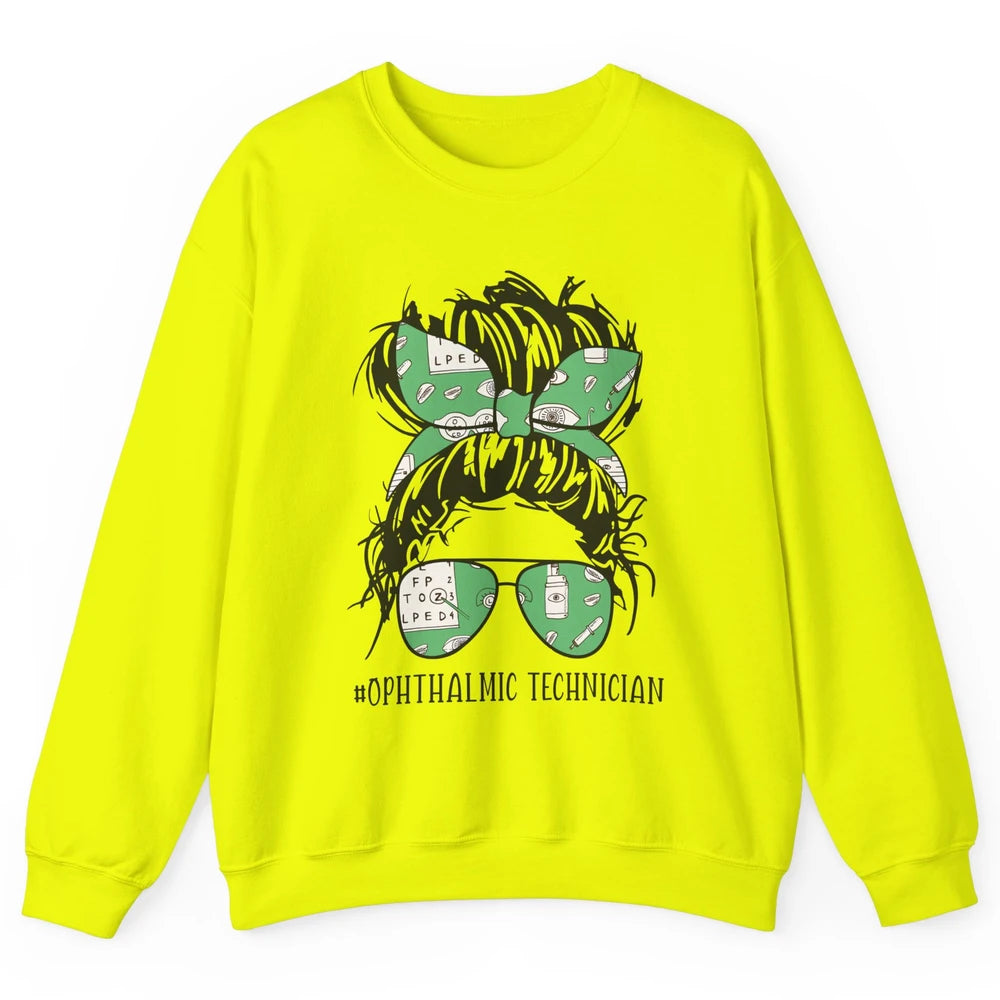 Ophthalmic Technician Life Messy Bun Optometry Optician Life Unisex Crewneck Sweatshirt