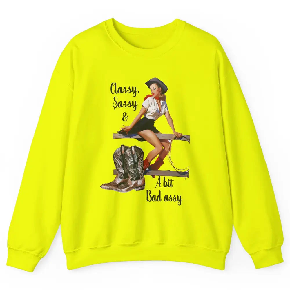 Retro Cowgirl Boots Classy Sassy Western Country Cowboy Gift Unisex Crewneck Sweatshirt