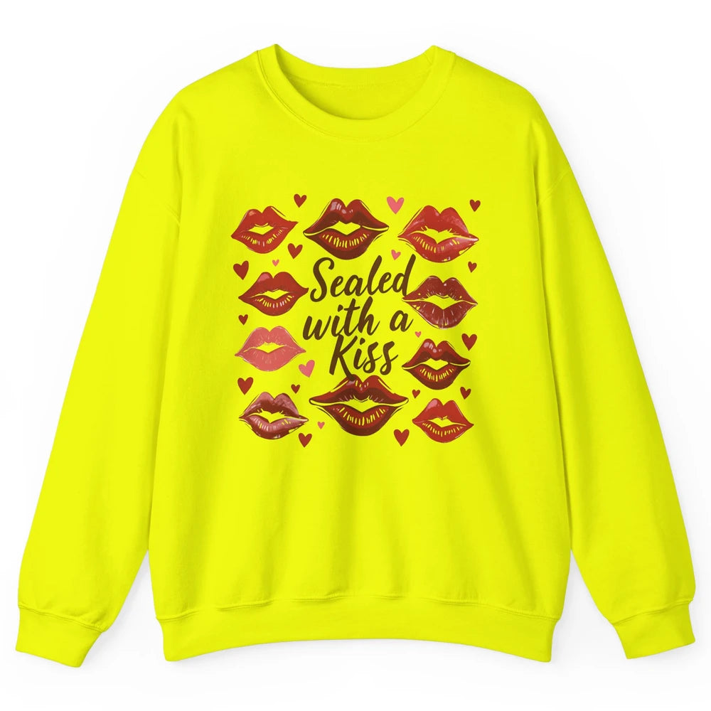 Sealed With A Kiss Sexy Red Lips Happy Valentine's Day Heart Love Unisex Crewneck Sweatshirt