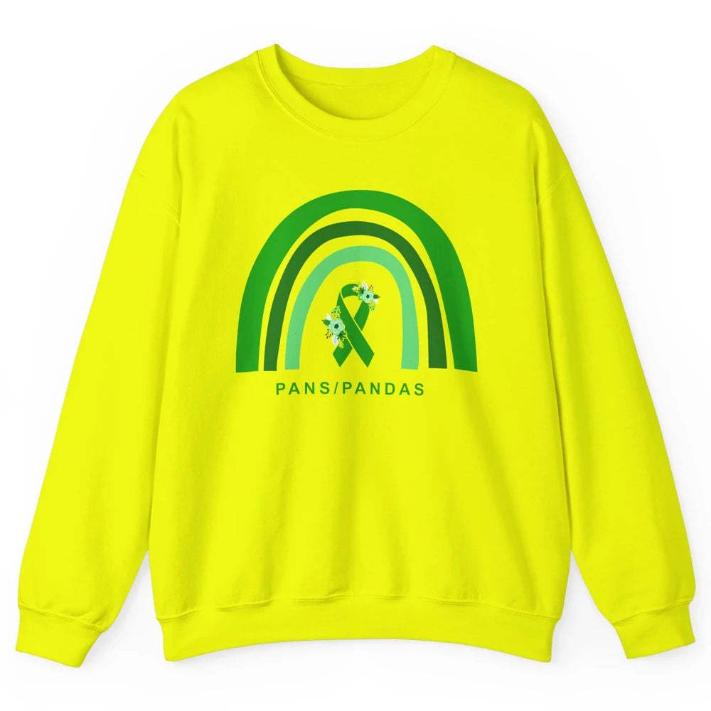 PANS/PANDAS Awareness Floral Green Ribbon Rainbow Pans Unisex Crewneck Sweatshirt