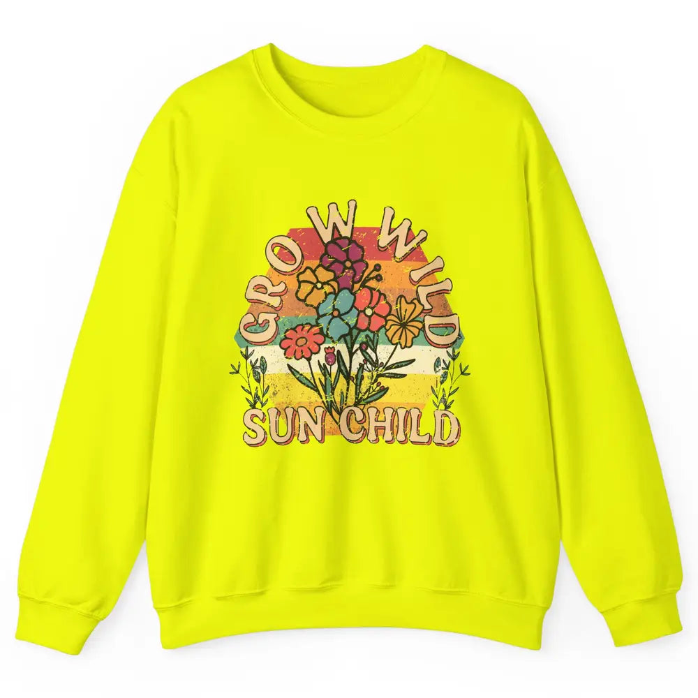 Retro Grow Wild Sun Child 70s Aesthetic Boho Western Summer Unisex Crewneck Sweatshirt