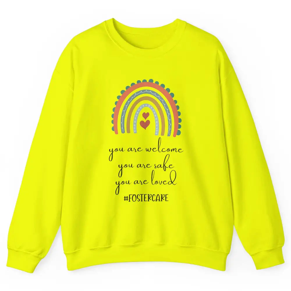 Rainbow Heart You Are Safe Loved Be The Village Foster Care Unisex Crewneck Sweatshirt