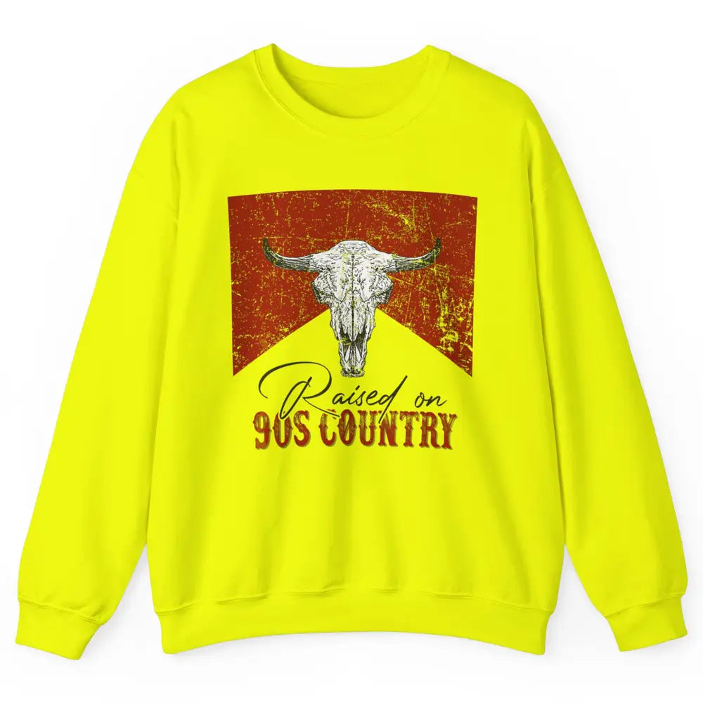 Raised On 90s Country Bull Skull Retro Western Country Rodeo Unisex Crewneck Sweatshirt