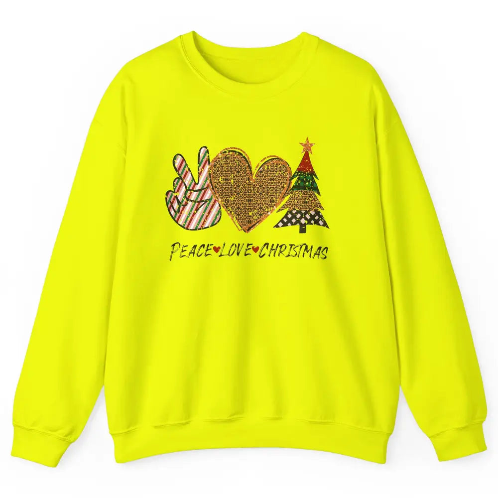 Peace Love Christmas Leopard Merry Christmas Vintage Retro Unisex Crewneck Sweatshirt
