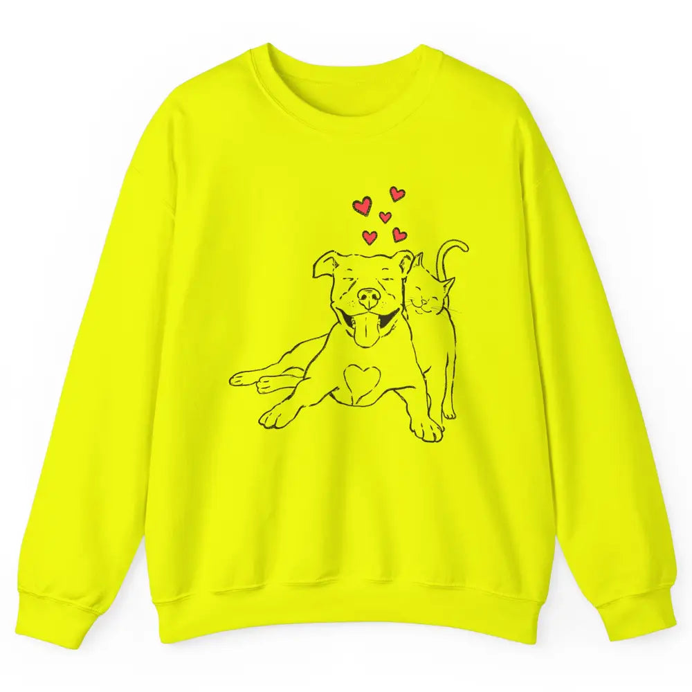 Pittie And Kitty Cute Pitbull Cats And Dogs Lovers Gift Unisex Crewneck Sweatshirt