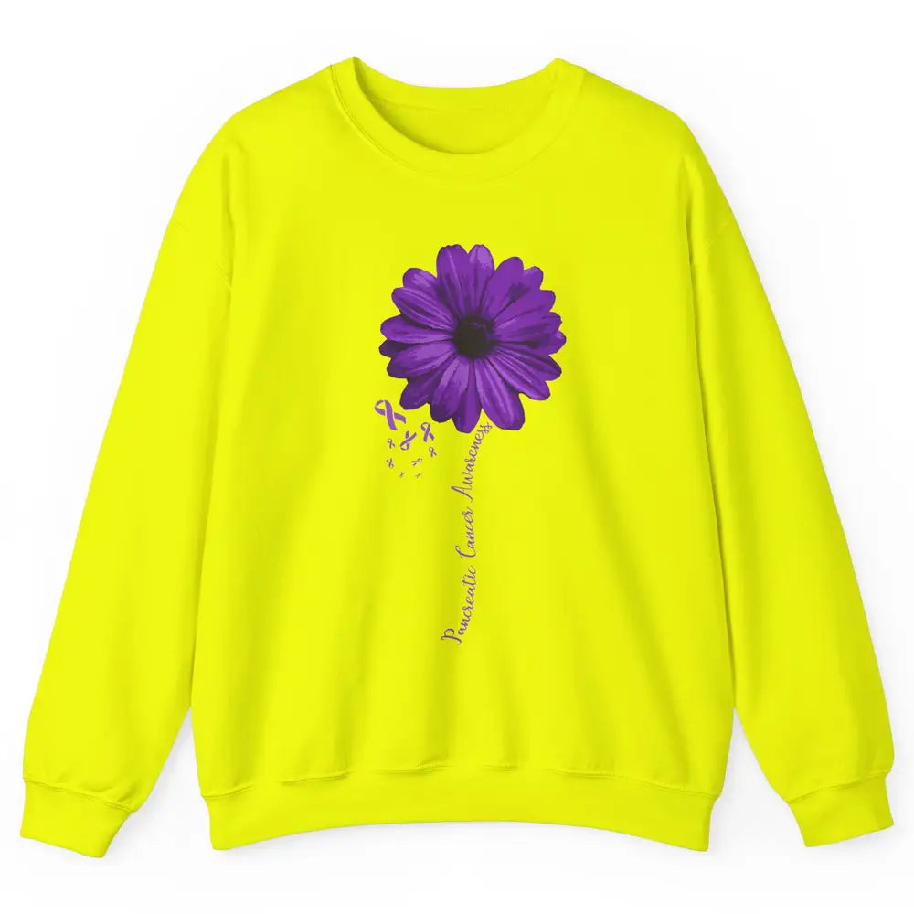 Pancreatic Cancer Awareness Purple Ribbon Daisy Flower Unisex Crewneck Sweatshirt