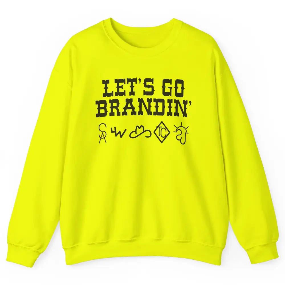 Retro Cowboy Hat Let's Go Brandin' Western Country Symbols Unisex Crewneck Sweatshirt