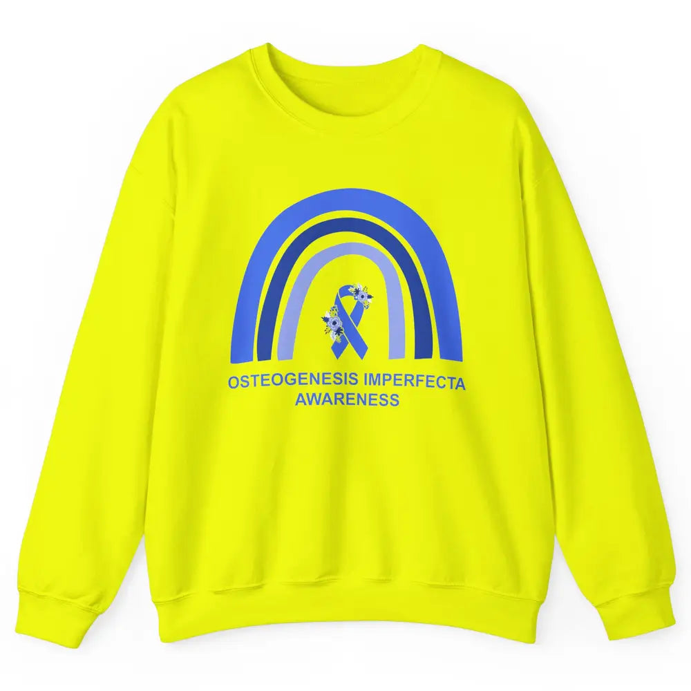 Osteogenesis Imperfecta Awareness OI Floral Blue Rainbow Unisex Crewneck Sweatshirt