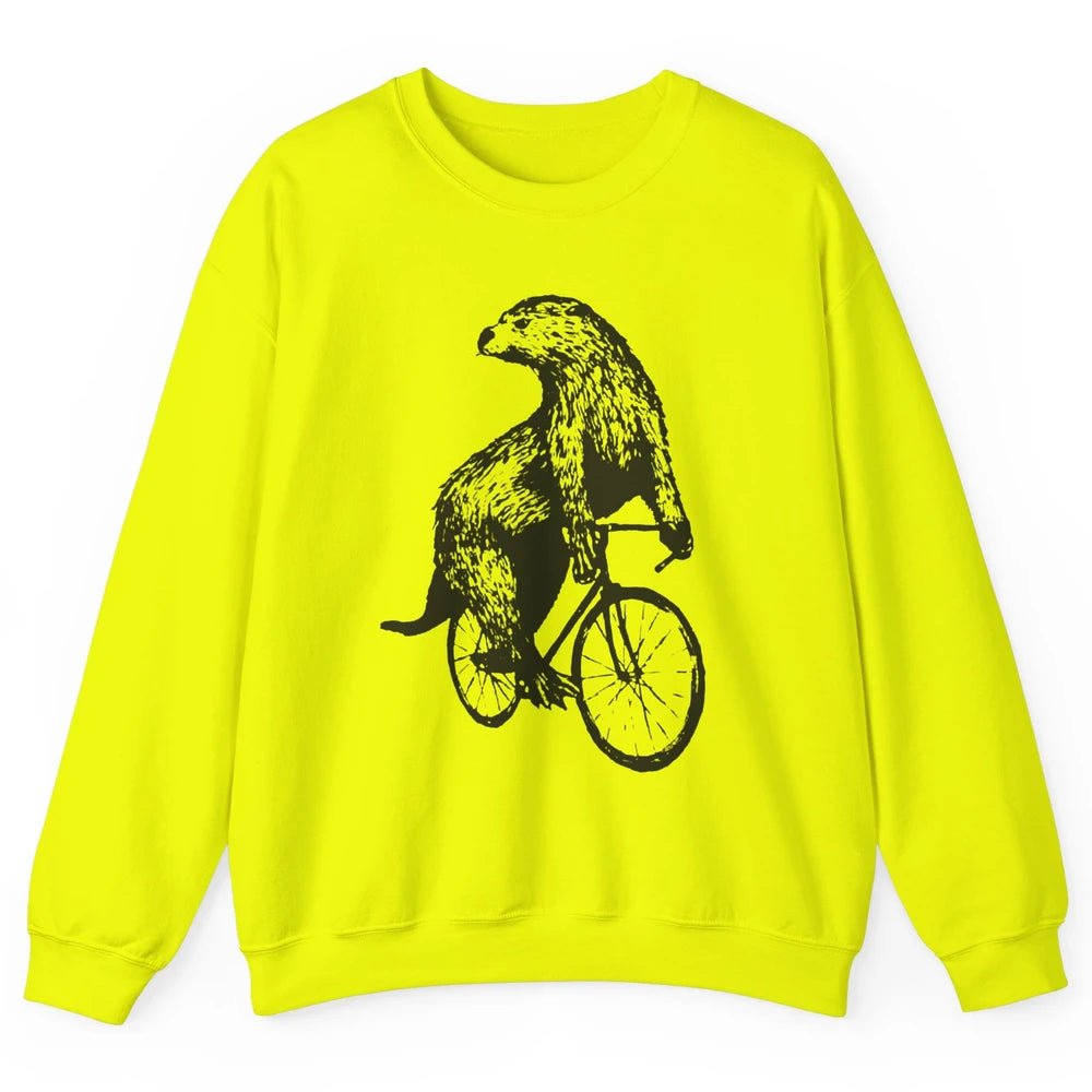 Otter Riding A Bicycle Funny Bike Rider Cute Otters Vintage Unisex Crewneck Sweatshirt