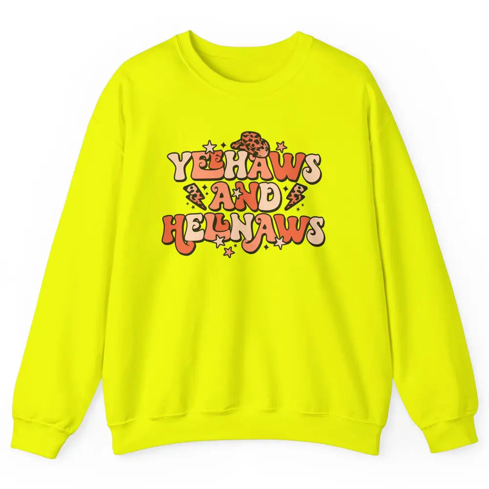 Retro Cowboy Leopard Yeehaws And Hell Naws Western Country Unisex Crewneck Sweatshirt