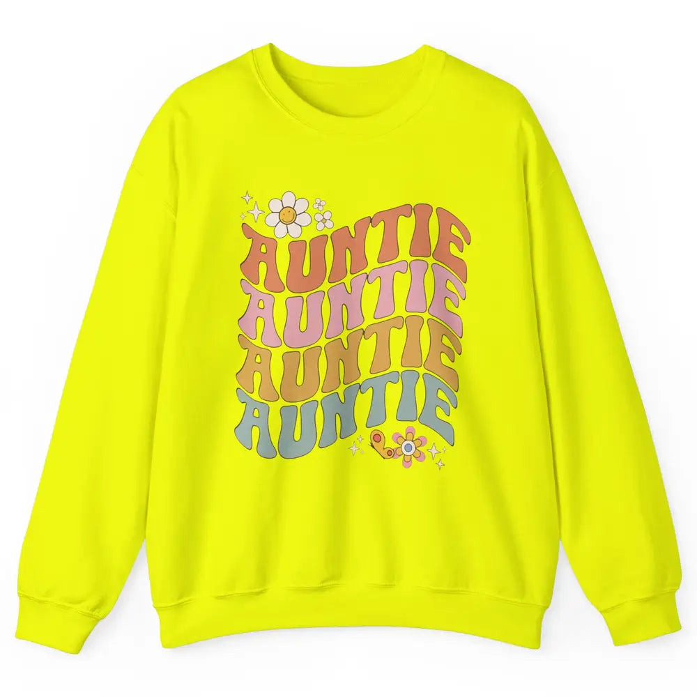 Retro Auntie Hippie Groovy Pregnancy Reveal Positive Mind Unisex Crewneck Sweatshirt