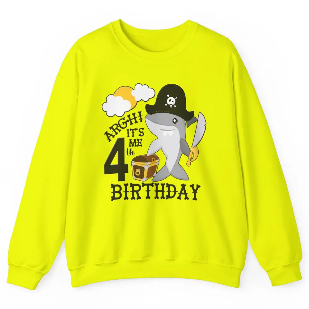 Pirate Shark 4th Birthday Party 4th Birthday Boy Girl Gift Unisex Crewneck Sweatshirt
