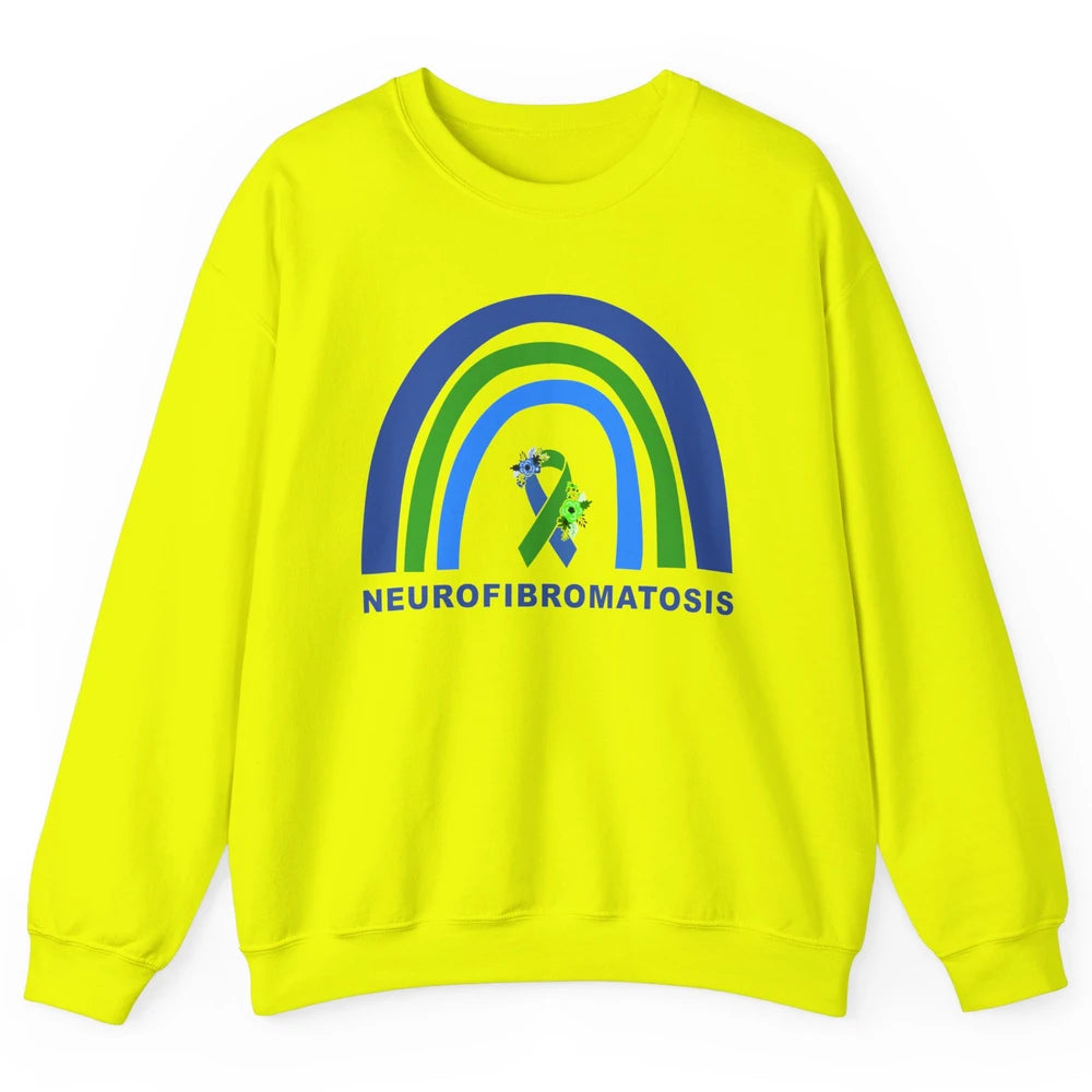 Neurofibromatosis Awareness Floral Green Blue Ribbon Rainbow Unisex Crewneck Sweatshirt