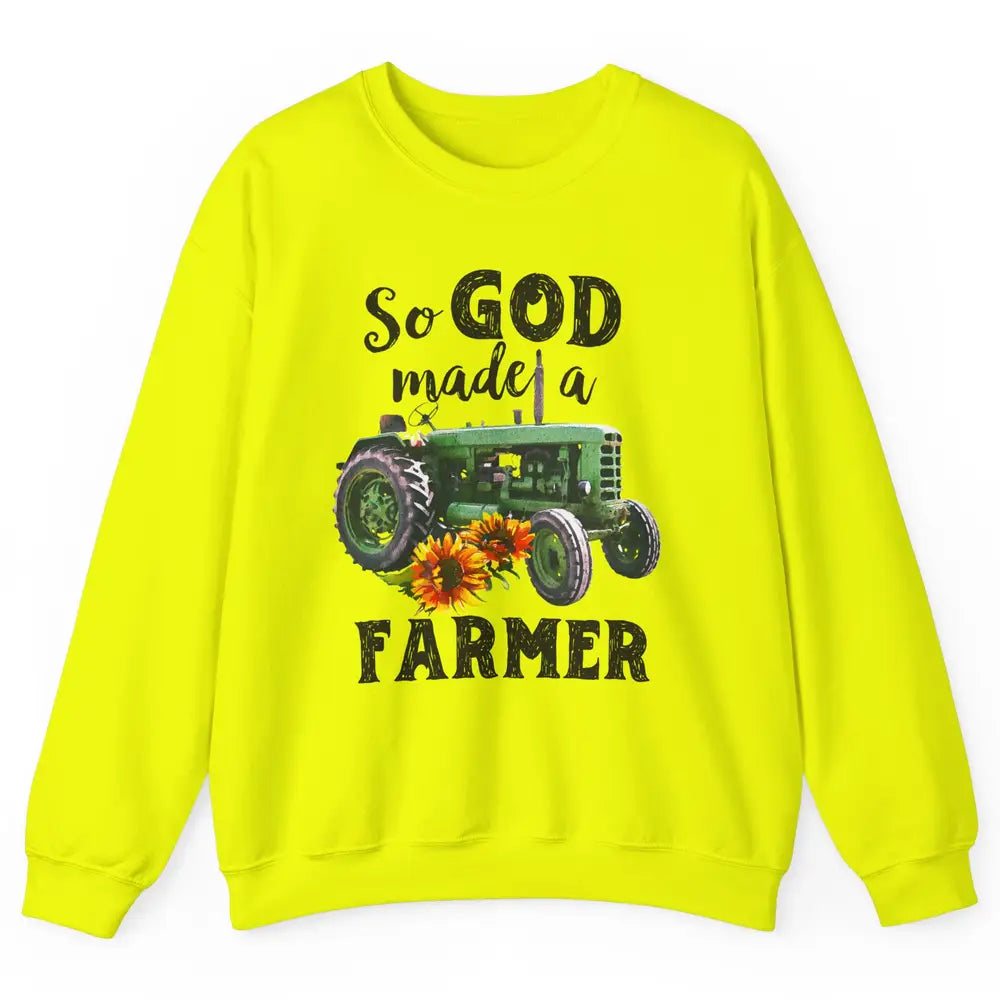 Vintage Retro Tractor God Made A Farmer Proud Farmer Farming Unisex Crewneck Sweatshirt