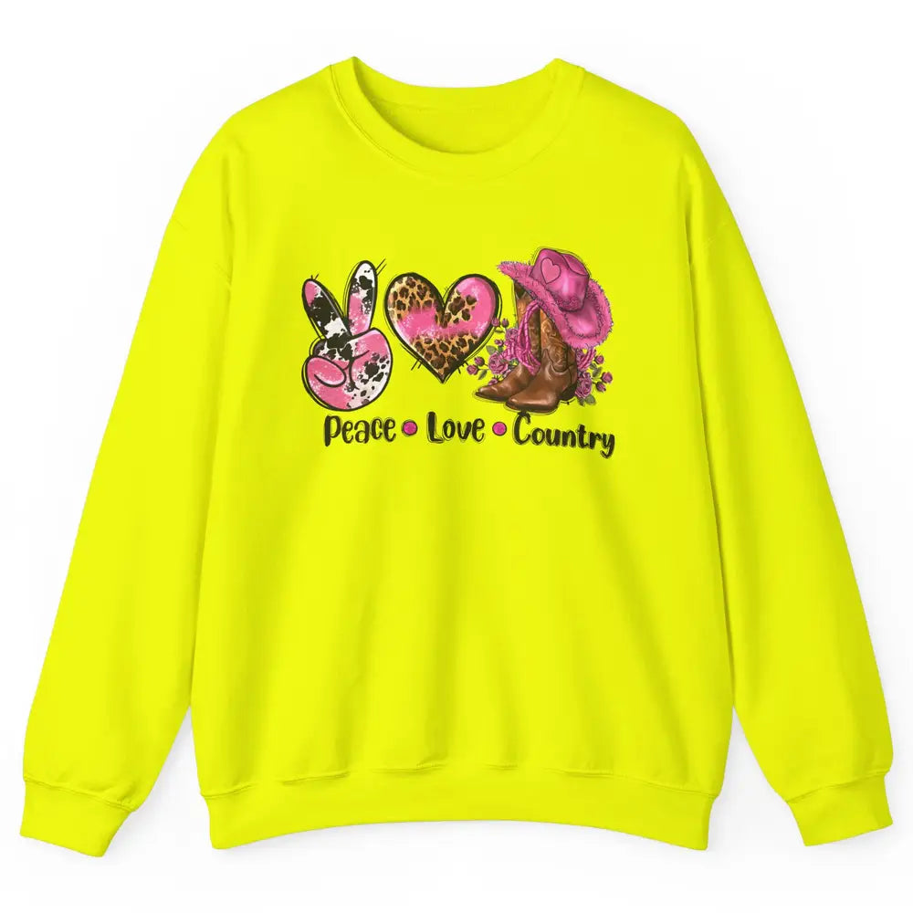 Retro Cowgirl Boots Hat Peace Love Country Western Country Unisex Crewneck Sweatshirt